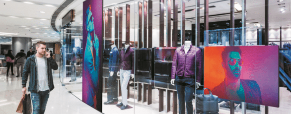 Illustration d'une vitrine numérique propulsé par de l'affichage dynamique.