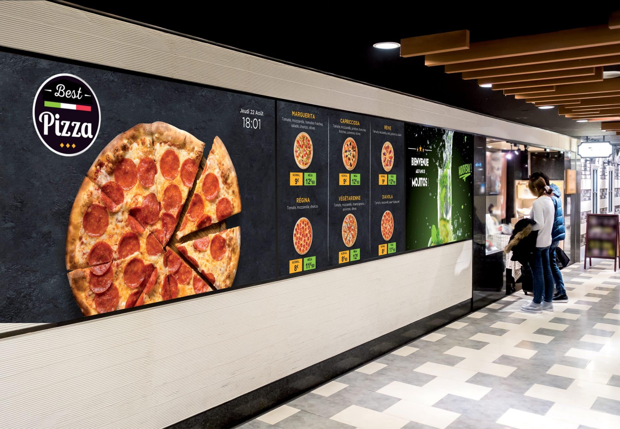 Illustration d'un affichagye dynamique restaurant de TVTools.